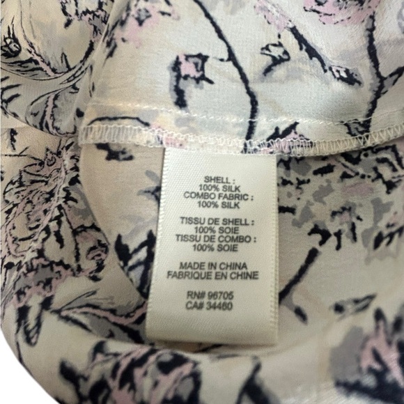 Rebecca Taylor Womens Silk V-neck Long Sleeve Printed Blouse Peasant Cream Sz 4 - Picture 8 of 11